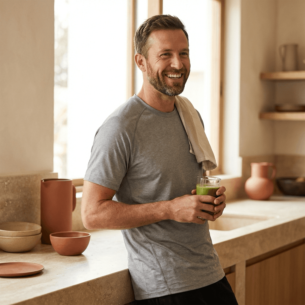 Man taking supplements as part of a morning routine